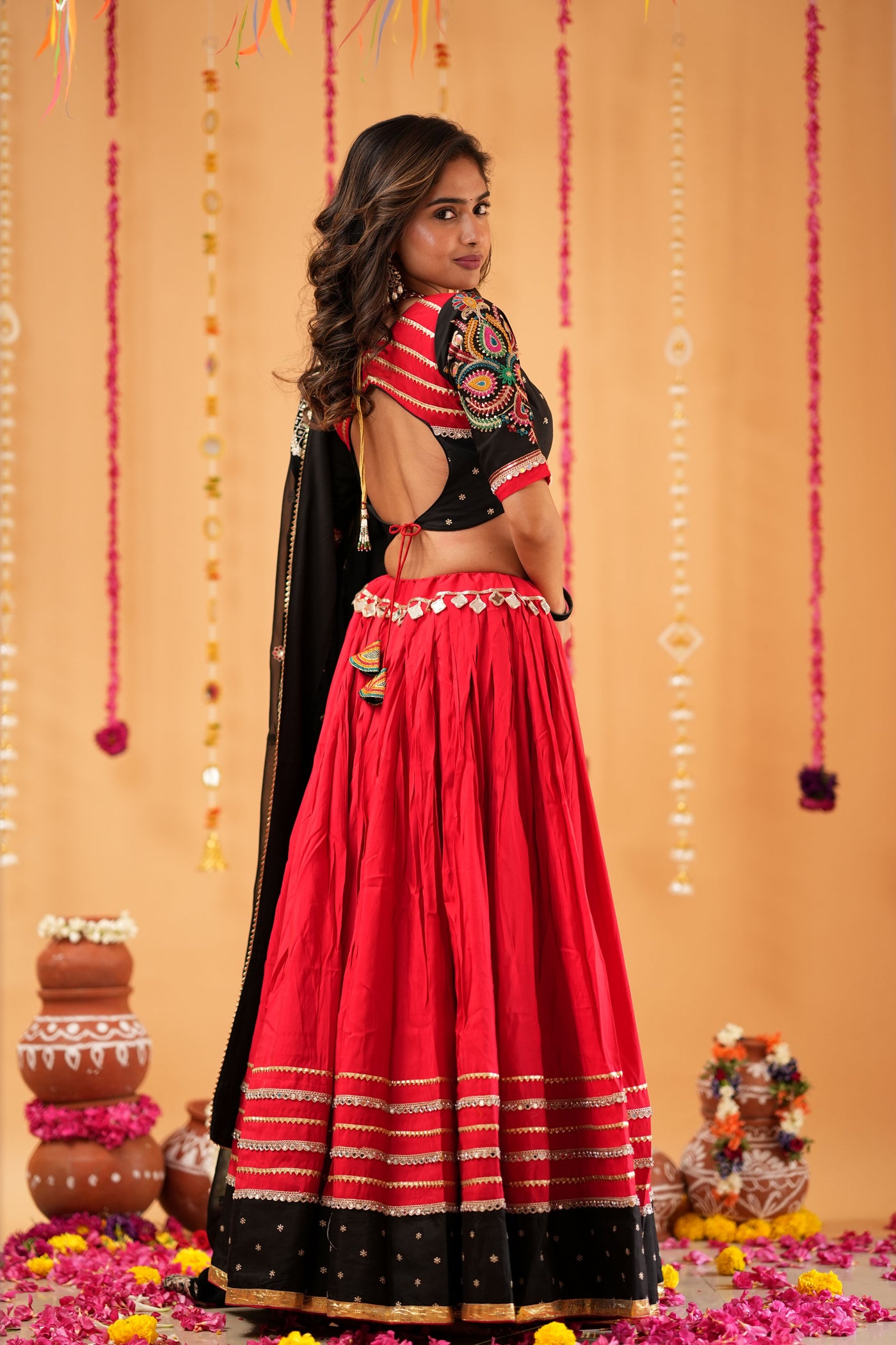 Red & Black Navratri Lehenga with Mirror Blouse