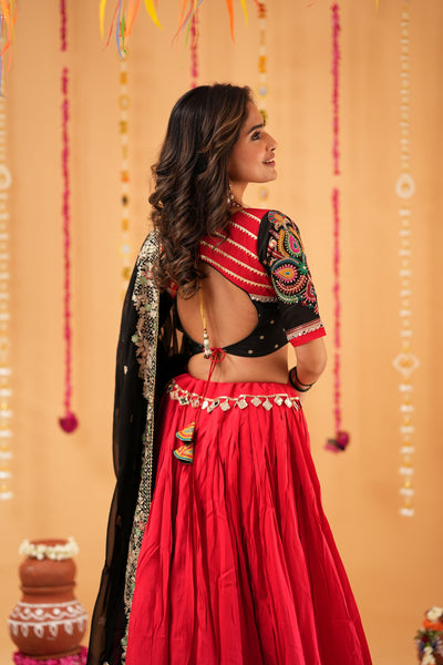 Red & Black Navratri Lehenga with Mirror Blouse
