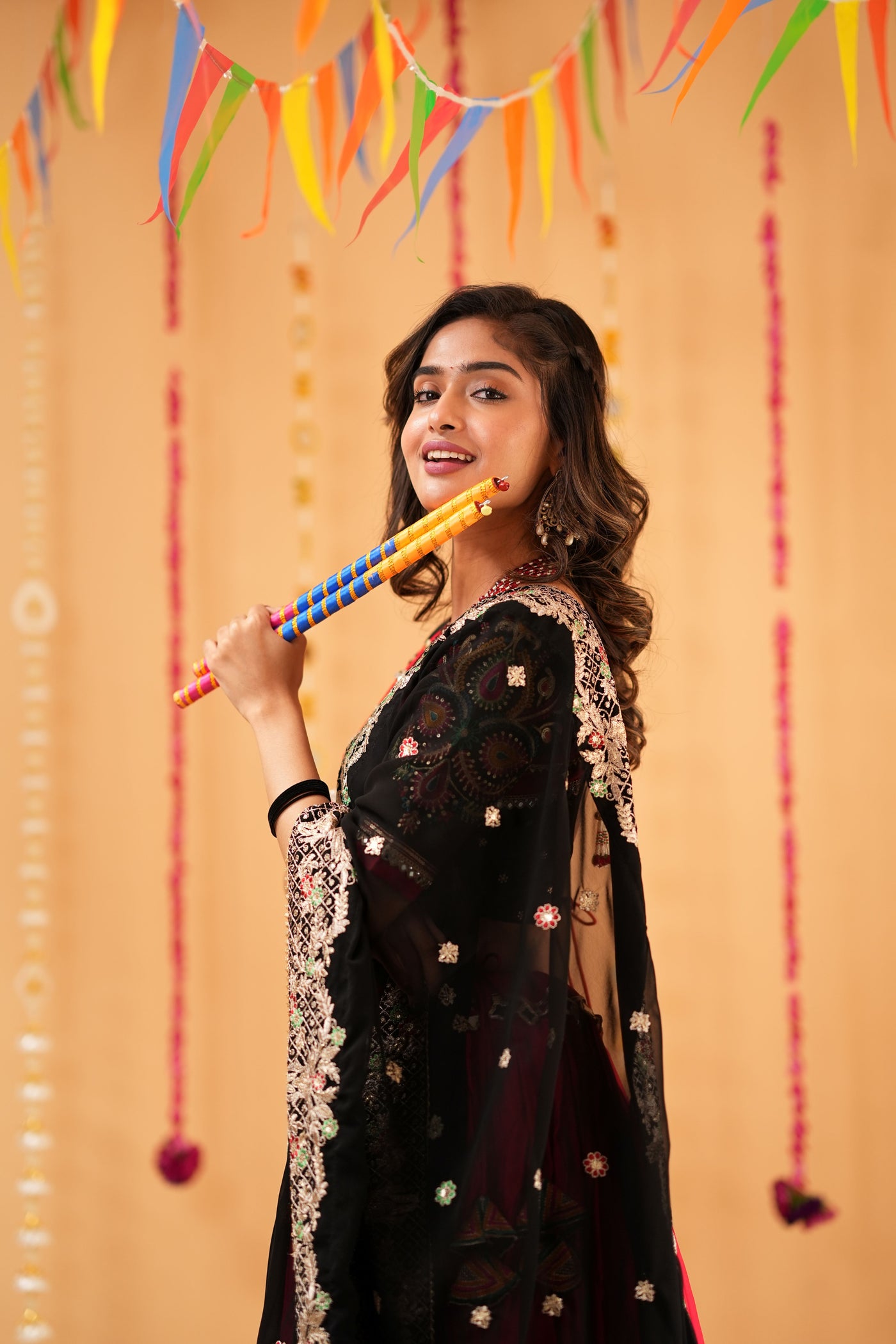 Red & Black Navratri Lehenga with Mirror Blouse