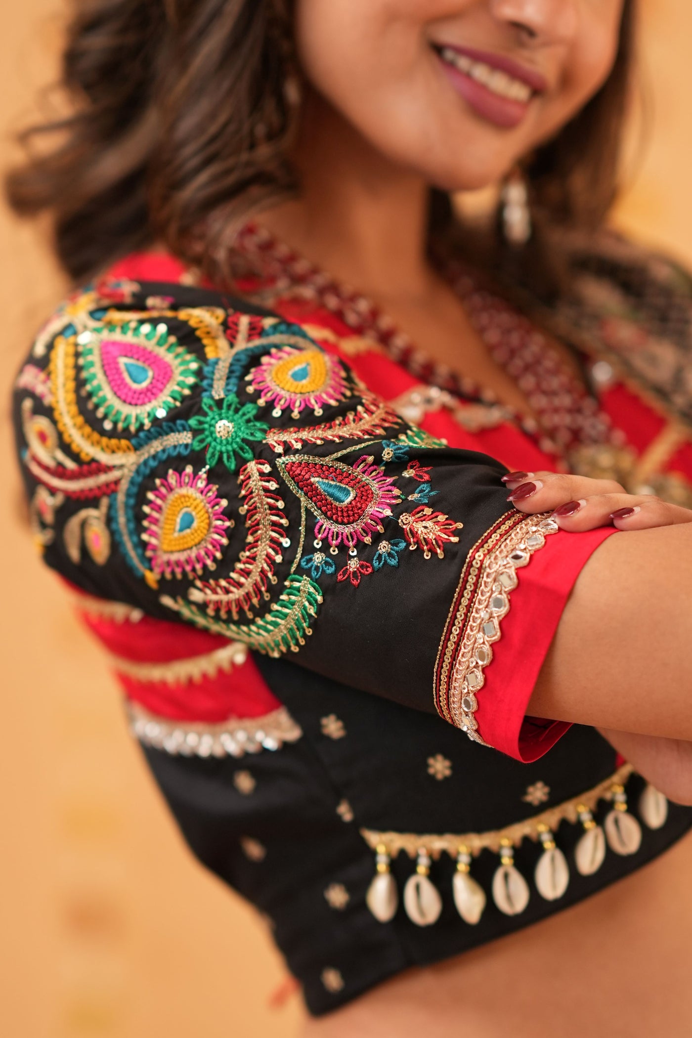 Red & Black Navratri Lehenga with Mirror Blouse