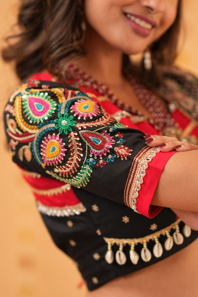 Red & Black Navratri Lehenga with Mirror Blouse