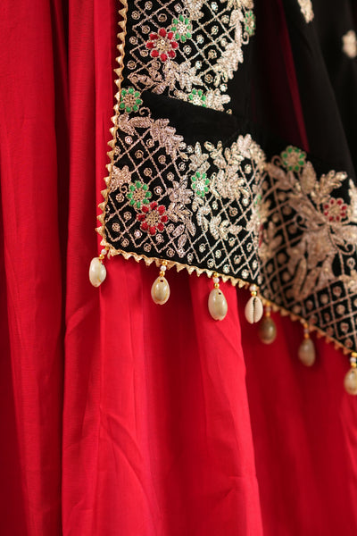 Red & Black Navratri Lehenga with Mirror Blouse