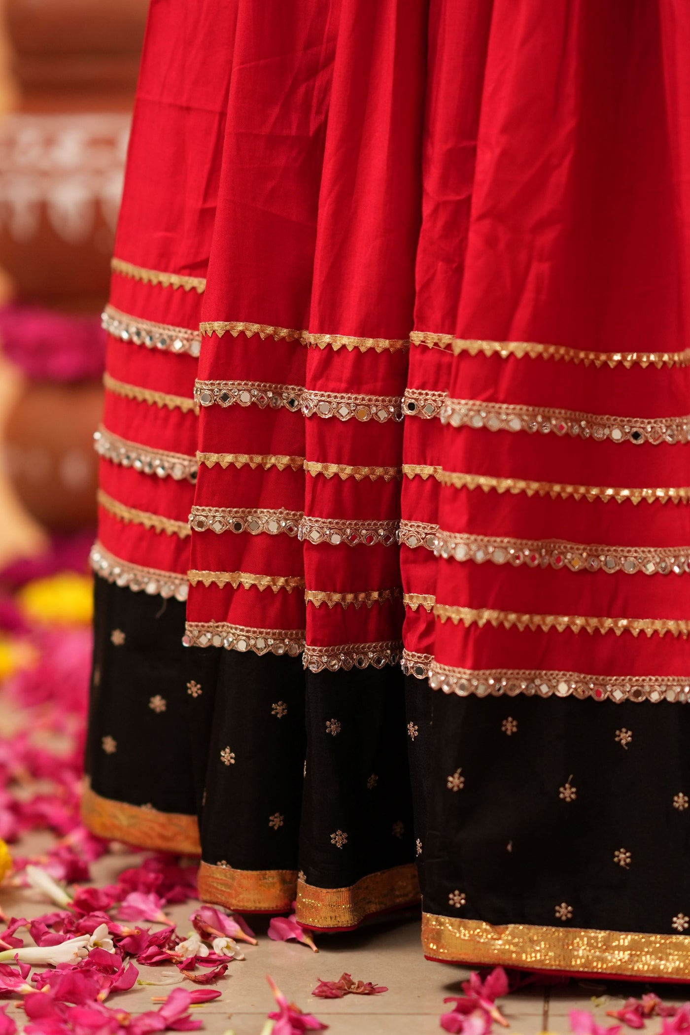 Red & Black Navratri Lehenga with Mirror Blouse