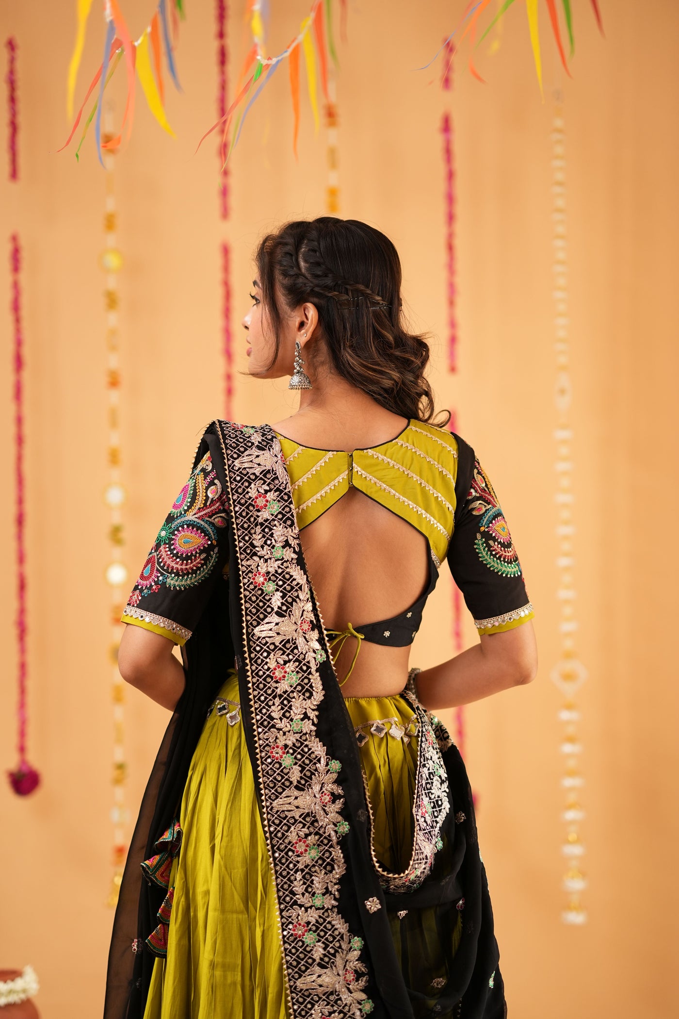 Mehendi Green Lehenga with Black Dupatta