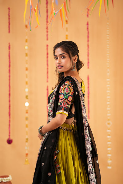 Mehendi Green Lehenga with Black Dupatta