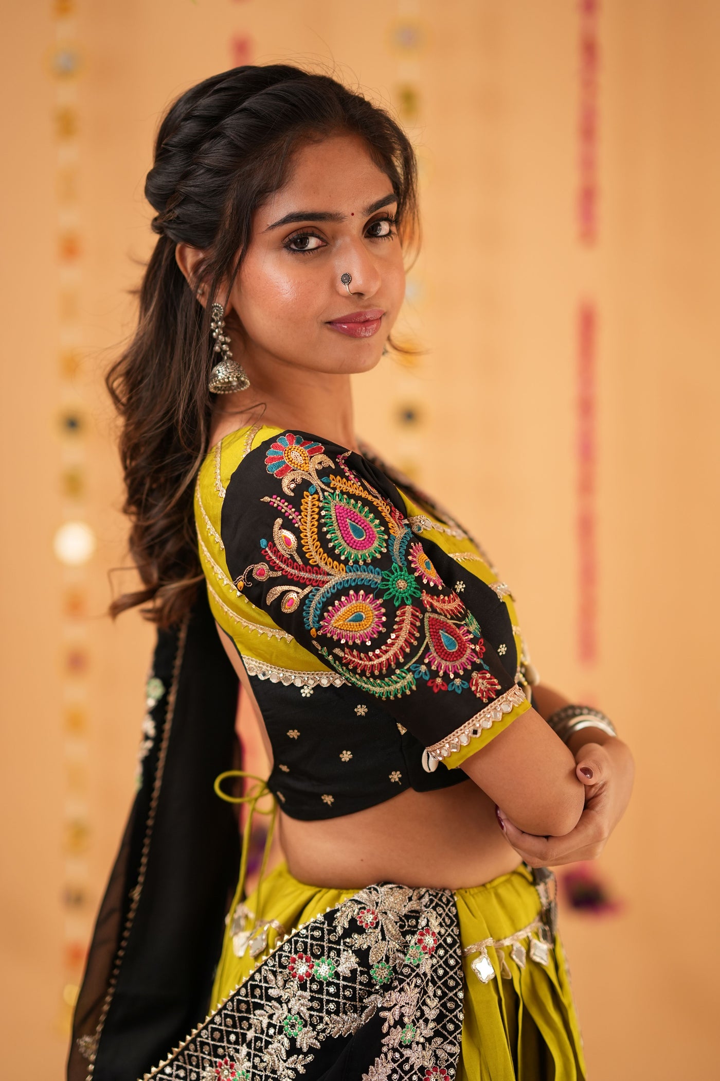 Mehendi Green Lehenga with Black Dupatta
