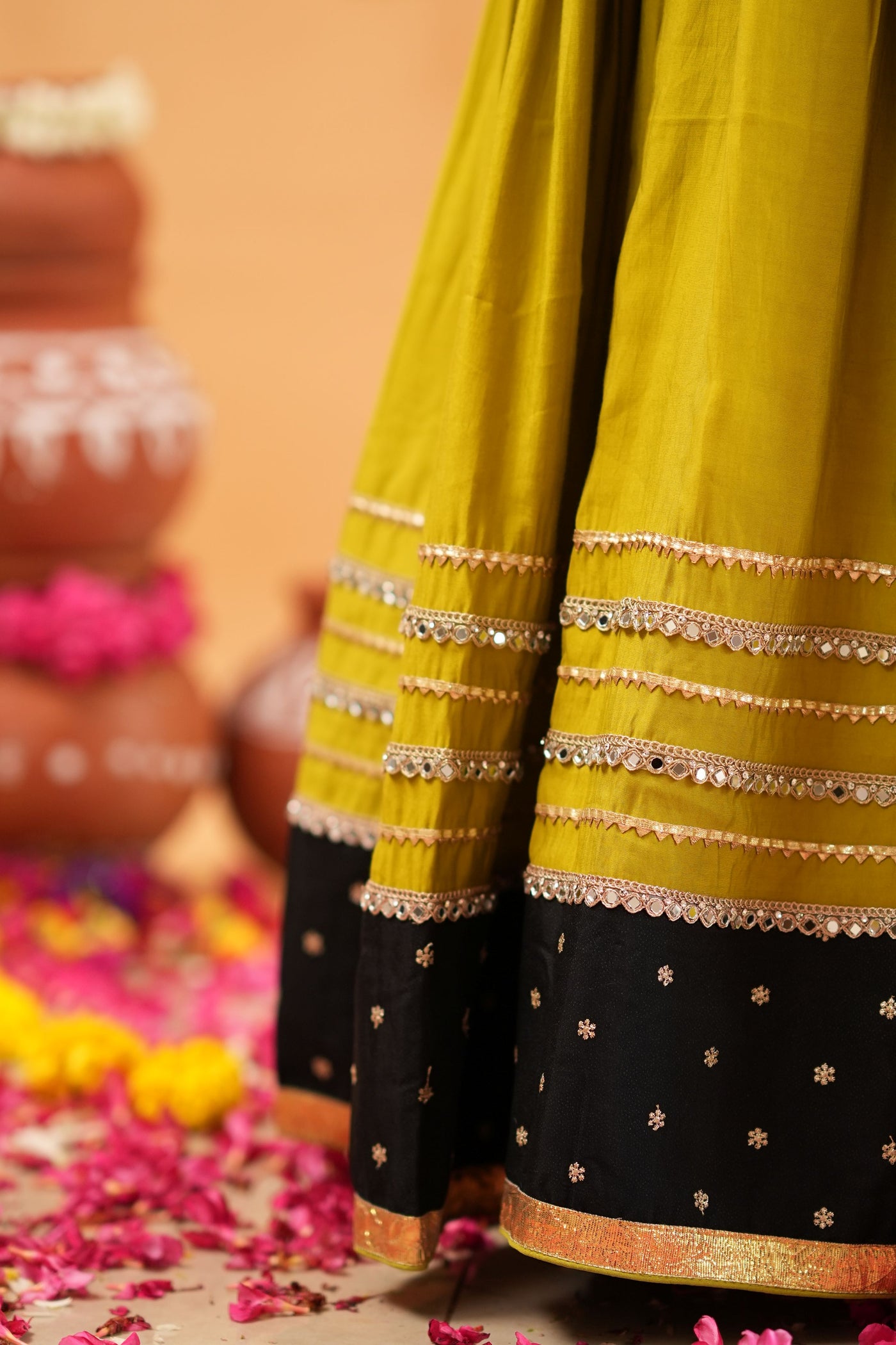 Mehendi Green Lehenga with Black Dupatta