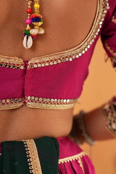 Magenta Navratri Chaniya Choli with Green Dupatta