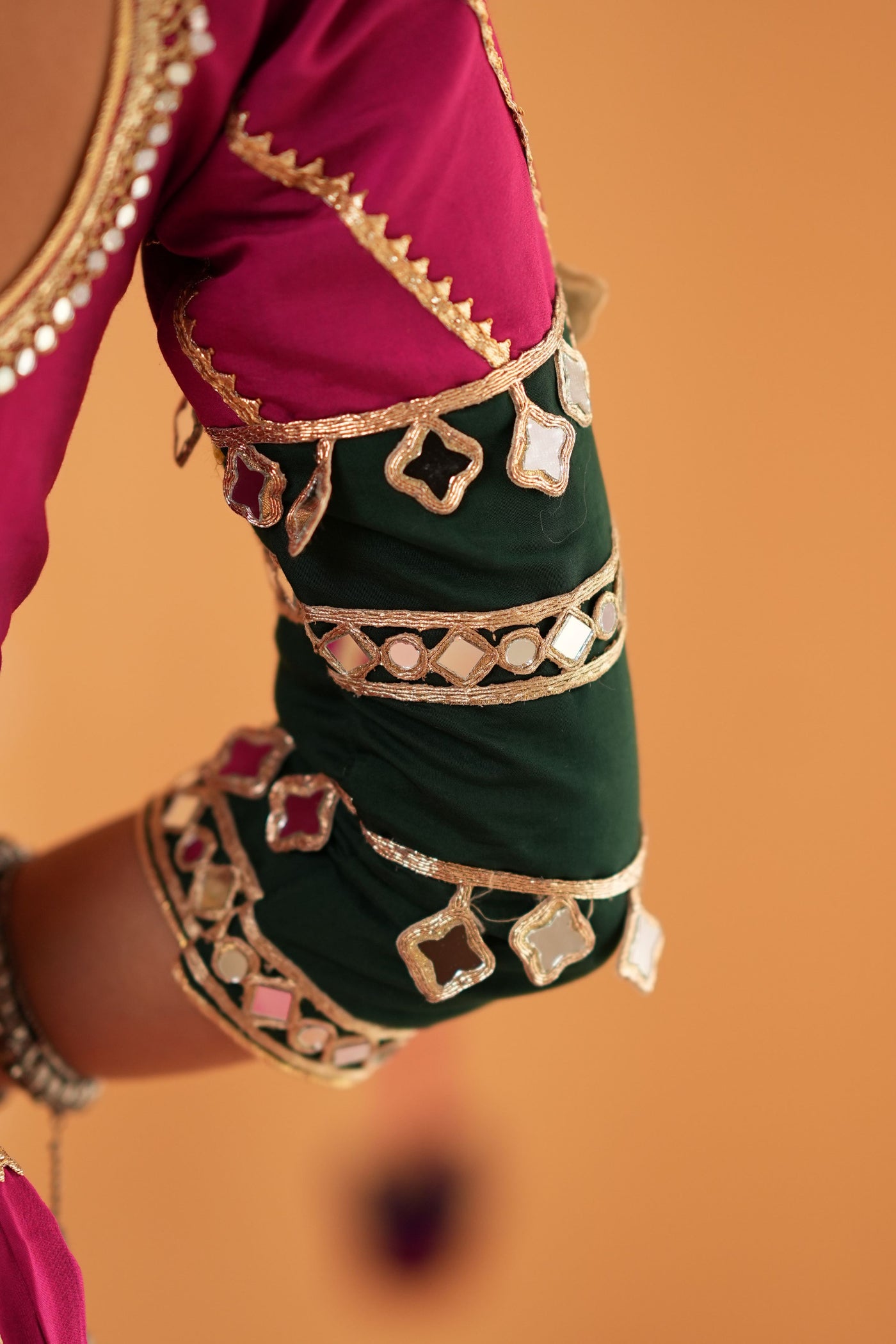 Magenta Navratri Chaniya Choli with Green Dupatta