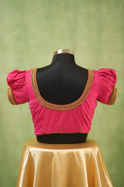 Pink Aari Handwork Blouse