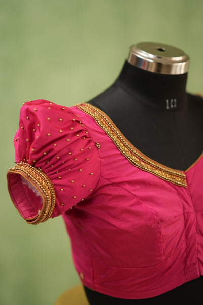Pink Aari Handwork Blouse
