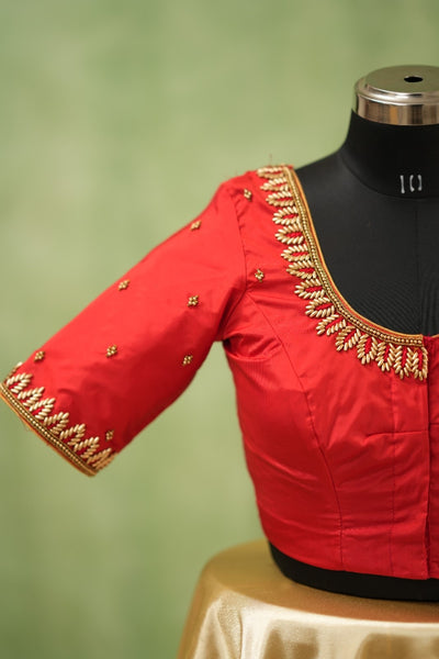 Red Aari Handwork Blouse