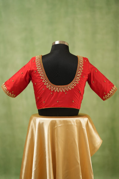 Red Aari Handwork Blouse