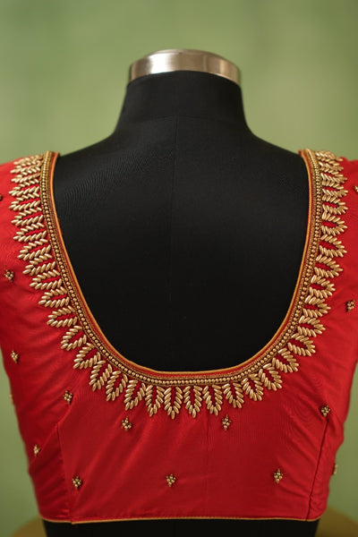Red Aari Handwork Blouse