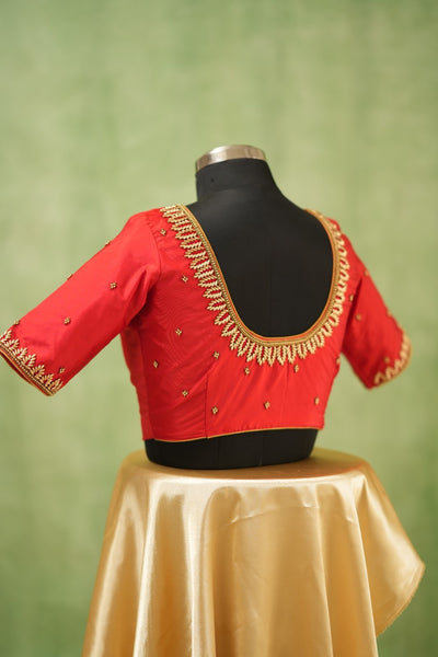 Red Aari Handwork Blouse