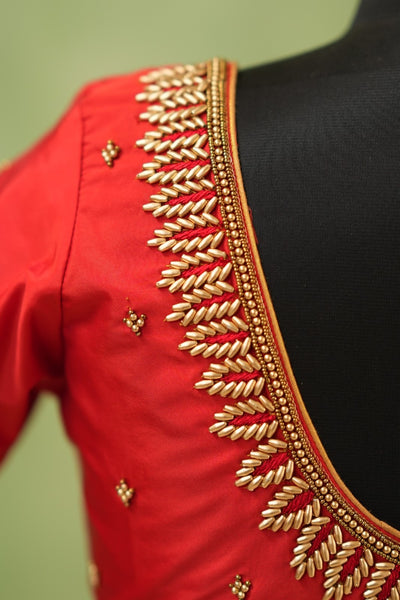 Red Aari Handwork Blouse