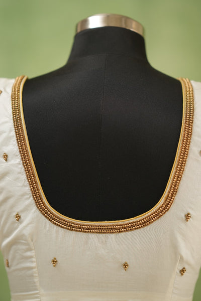 White Aari Handwork Blouse with puff sleeves