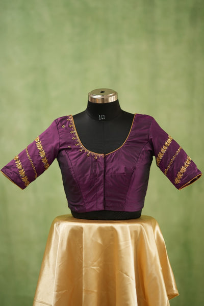 Purple Aari Handwork Blouse