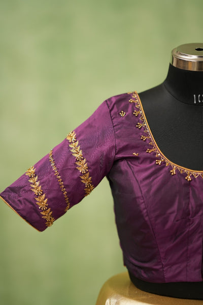 Purple Aari Handwork Blouse