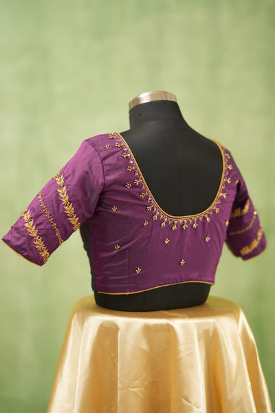 Purple Aari Handwork Blouse