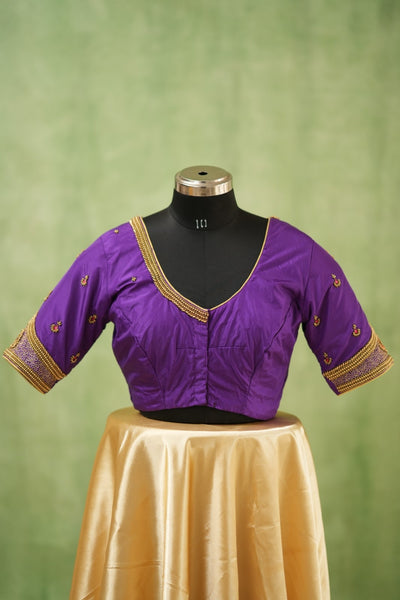 Purple Aari Handwork Blouse with Intricate Beadwork