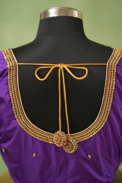 Purple Aari Handwork Blouse with Intricate Beadwork