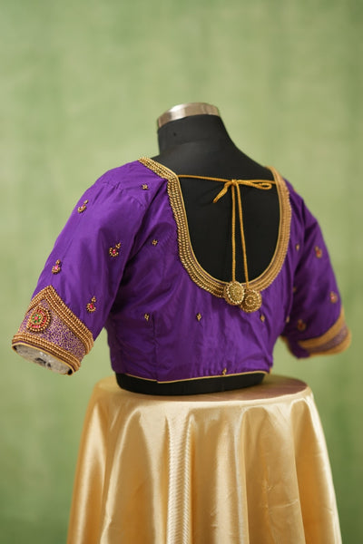 Purple Aari Handwork Blouse with Intricate Beadwork