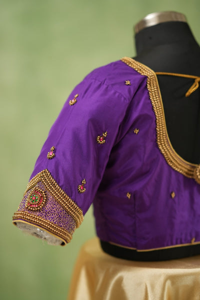 Purple Aari Handwork Blouse with Intricate Beadwork
