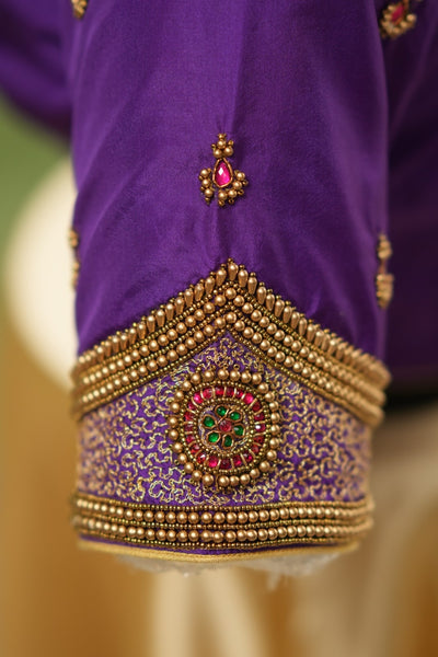 Purple Aari Handwork Blouse with Intricate Beadwork