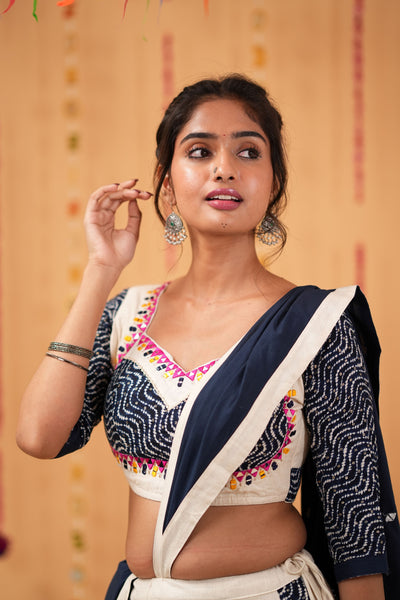 Navy & White Panel Navratri Lehenga