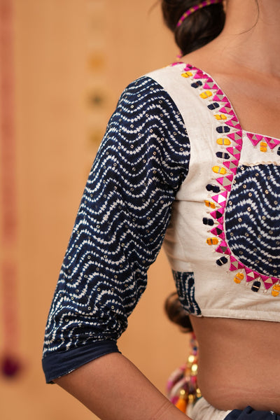 Navy & White Panel Navratri Lehenga