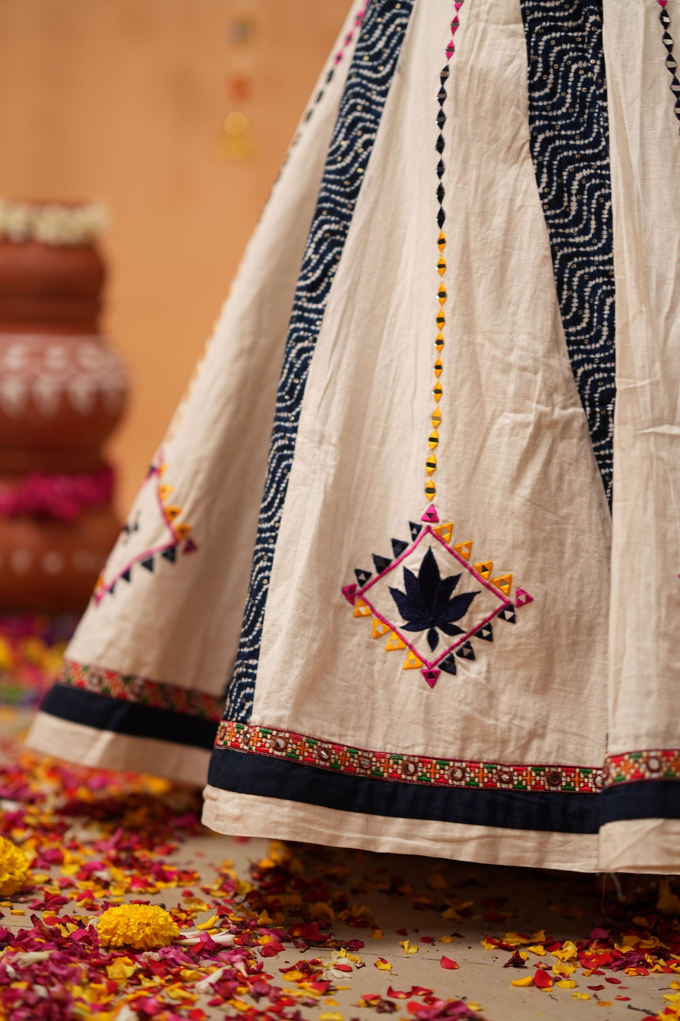 Navy & White Panel Navratri Lehenga