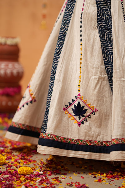 Navy & White Panel Navratri Lehenga