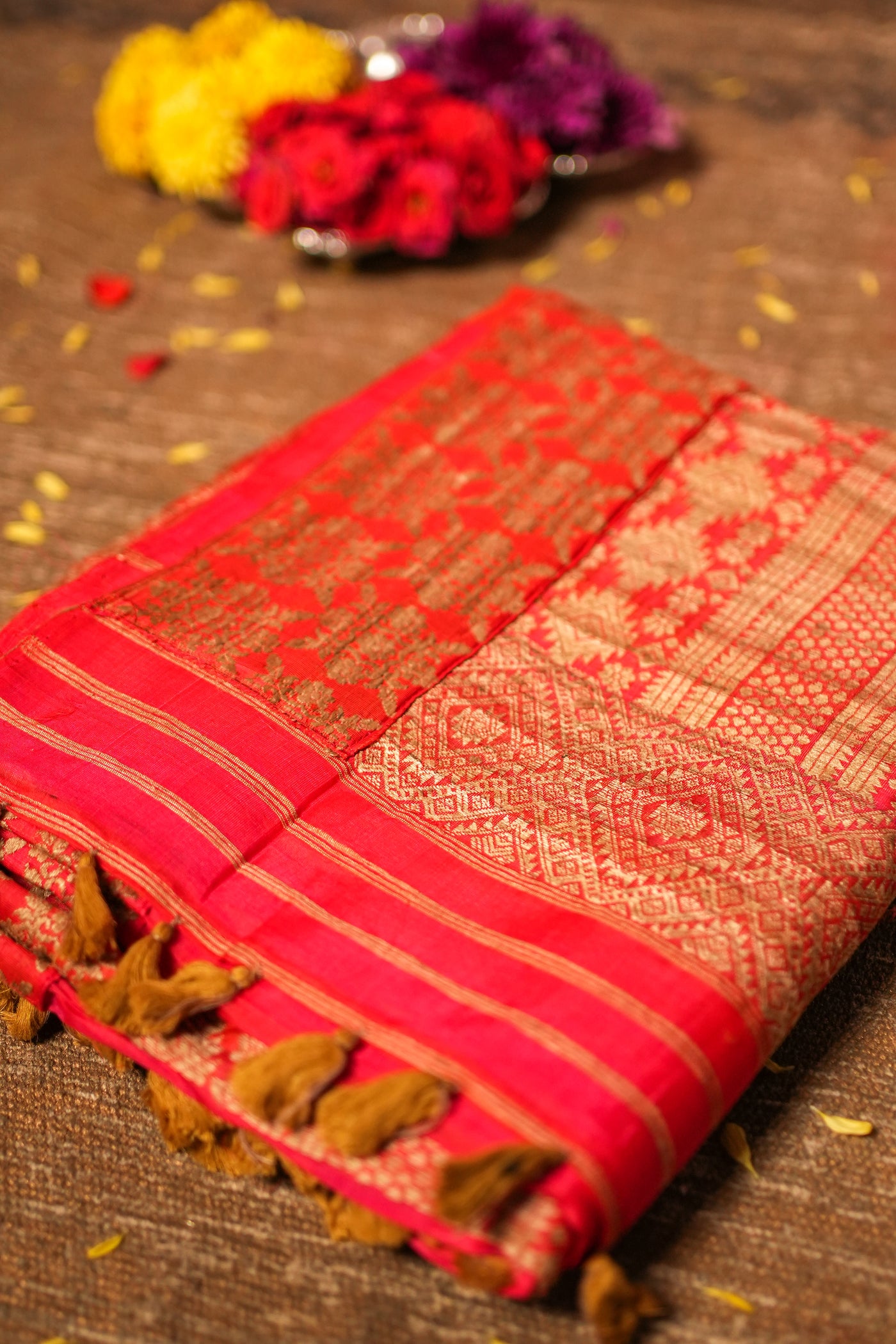 Pure Mulberry Silk Saree with Muga Ghicha Work