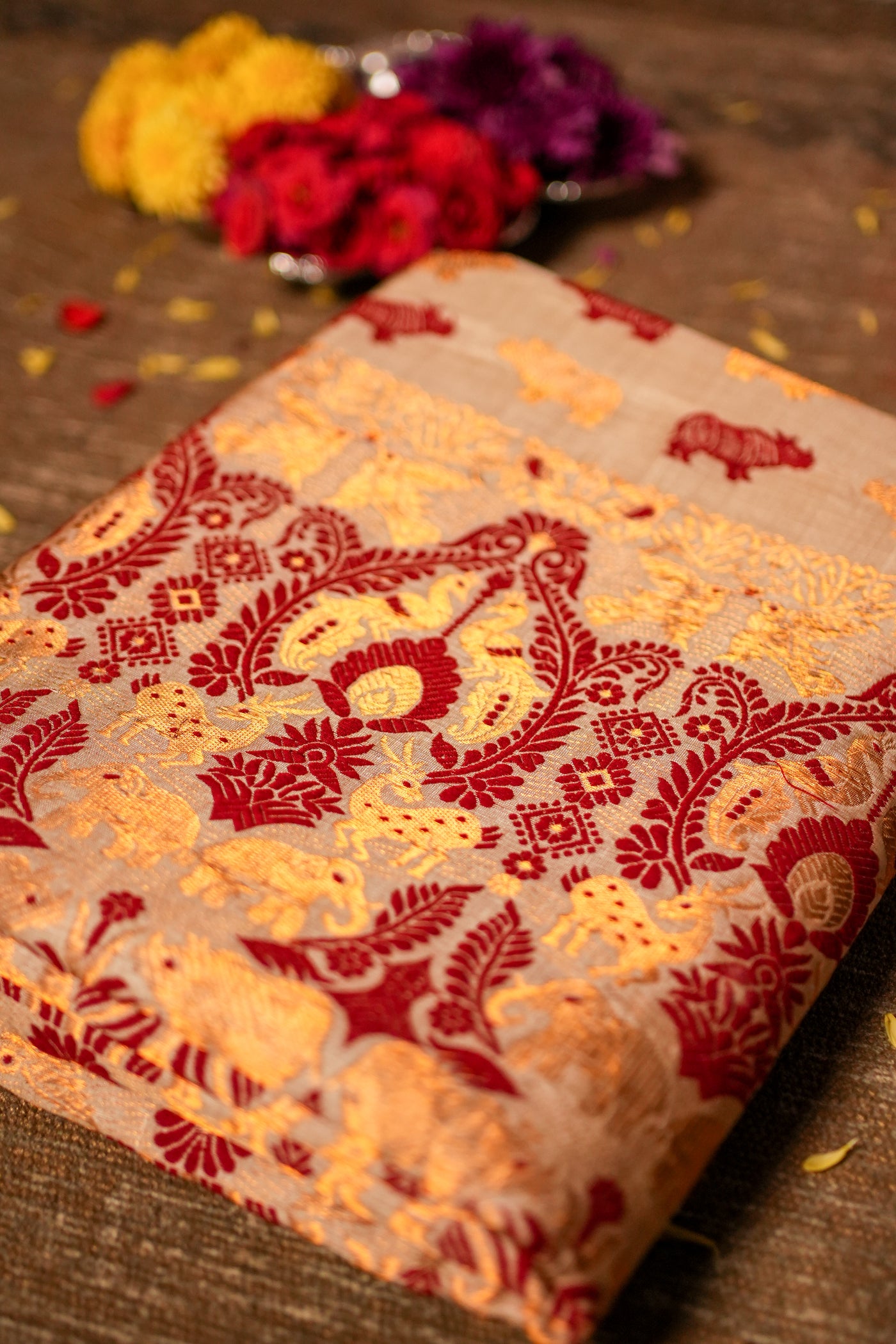 Kaziranga Forest Inspired Assamese Tussar Silk Saree