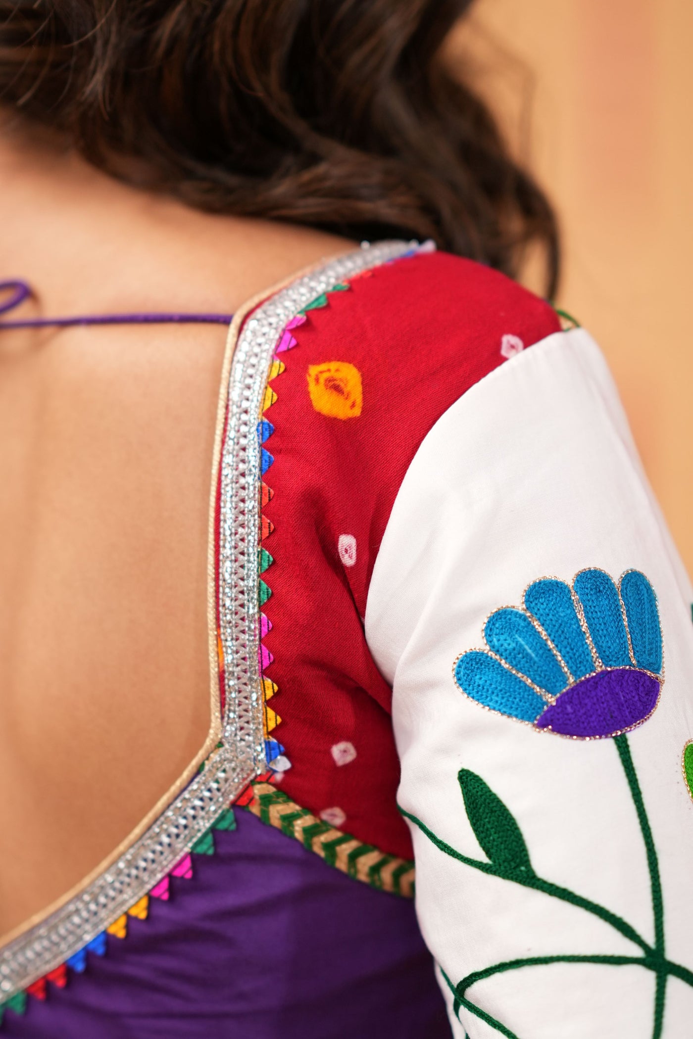 Purple Lehenga with Red Bandhej Dupatta & Embroidered Blouse
