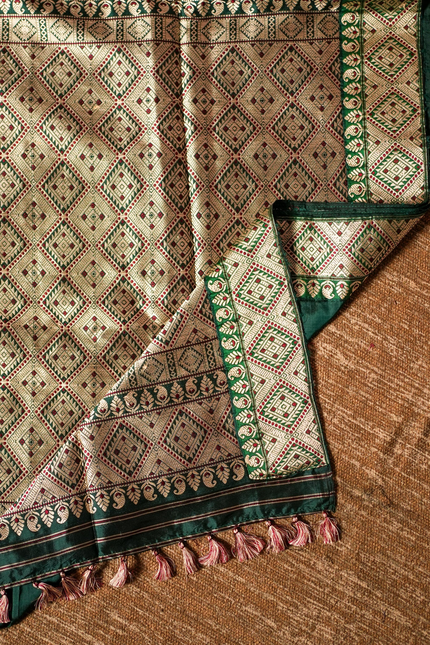Emerald Green Assam Silk Saree – Handwoven Pure Mulberry Silk