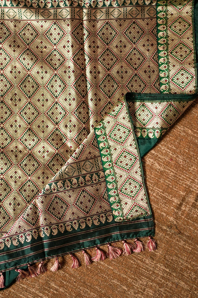 Emerald Green Assam Silk Saree – Handwoven Pure Mulberry Silk
