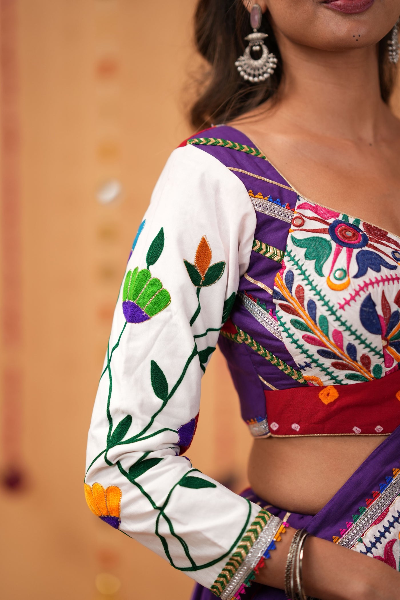 Purple Lehenga with Red Bandhej Dupatta & Embroidered Blouse