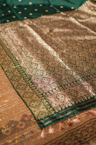 Emerald Green Assam Silk Saree – Handwoven Pure Mulberry Silk