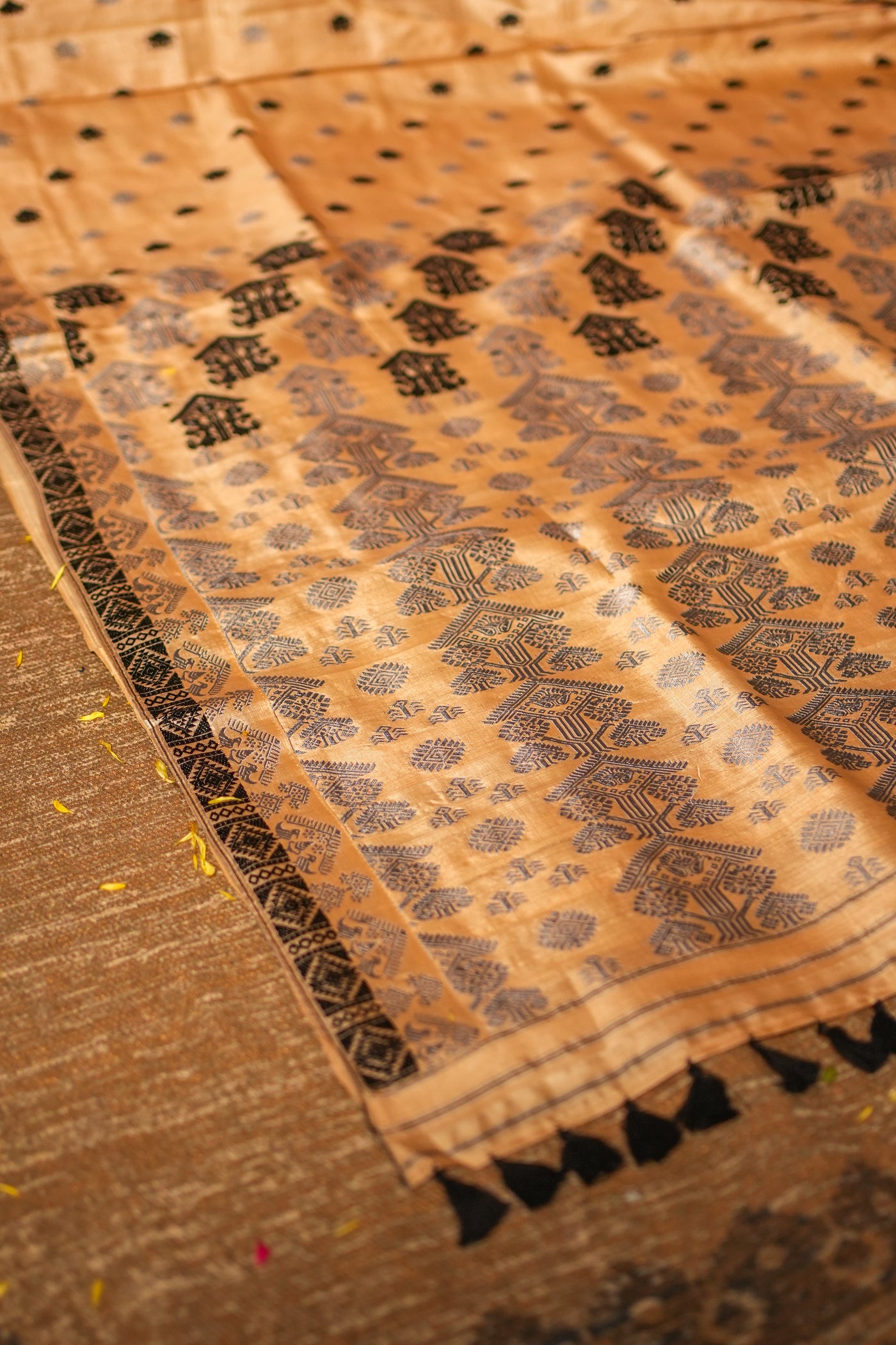 Silver Grey & Black Assam Tussar Silk Saree