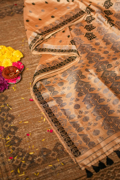 Silver Grey & Black Assam Tussar Silk Saree