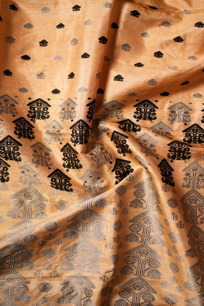 Silver Grey & Black Assam Tussar Silk Saree