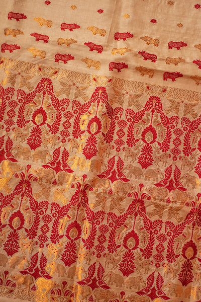 Kaziranga Forest Inspired Assamese Tussar Silk Saree