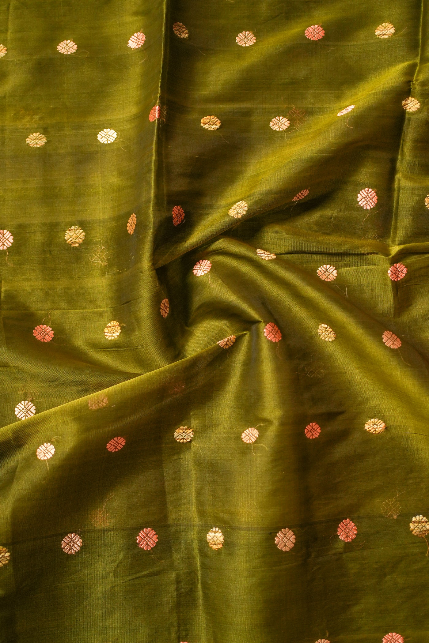 Olive Green Handwoven Paat Silk Saree| Pure Assam Mulberry Silk