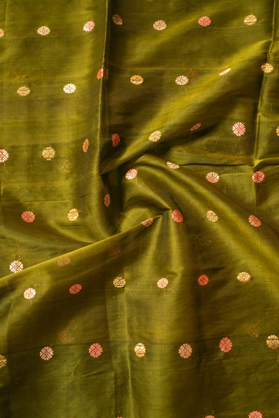 Olive Green Handwoven Paat Silk Saree| Pure Assam Mulberry Silk