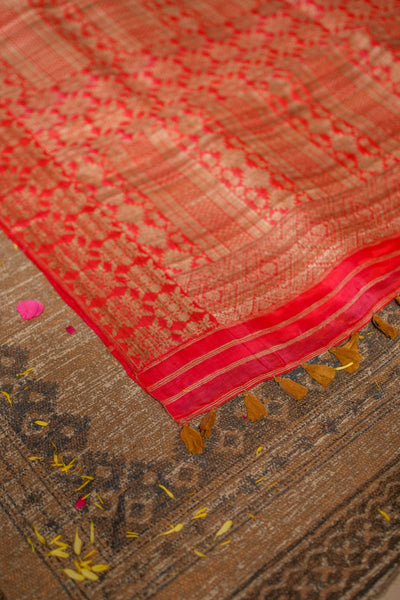 Pure Mulberry Silk Saree with Muga Ghicha Work