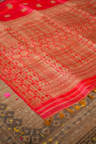 Pure Mulberry Silk Saree with Muga Ghicha Work