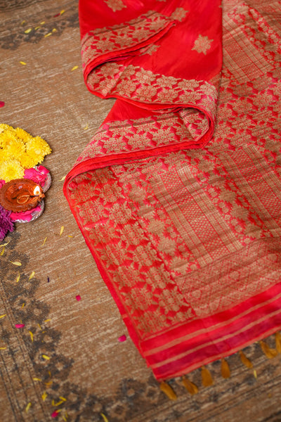 Pure Mulberry Silk Saree with Muga Ghicha Work