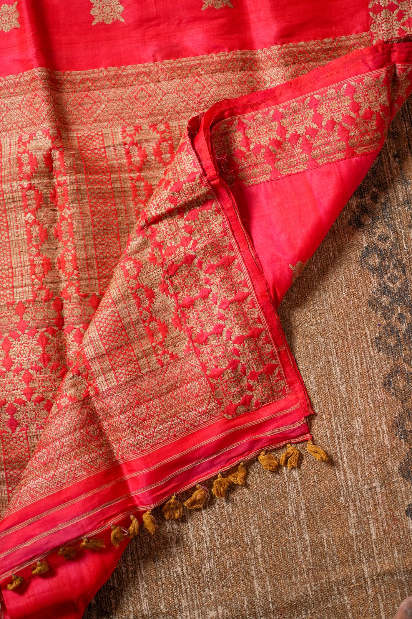 Pure Mulberry Silk Saree with Muga Ghicha Work